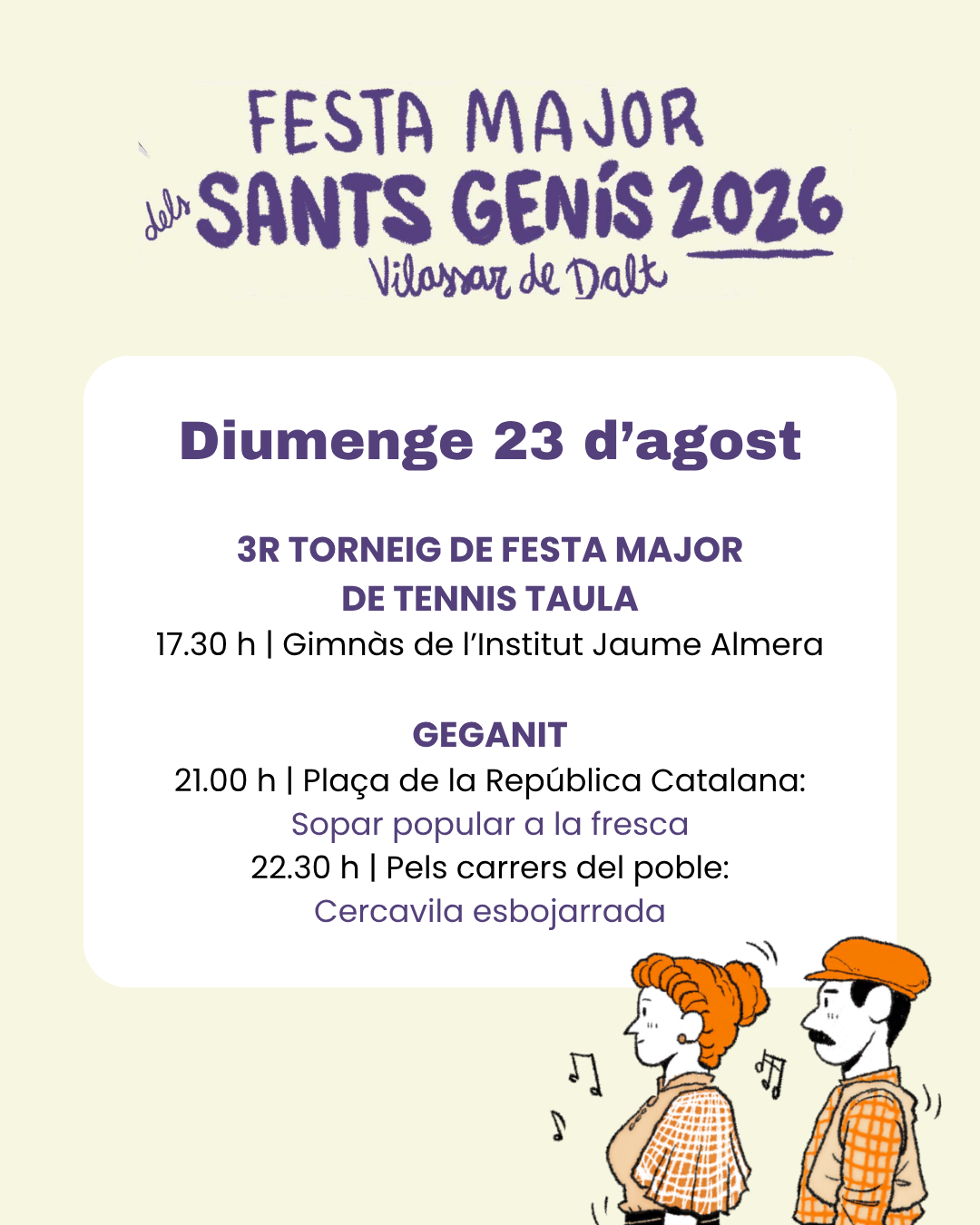 Sants Gen&iacute;s 26: diumenge 23 d'agost