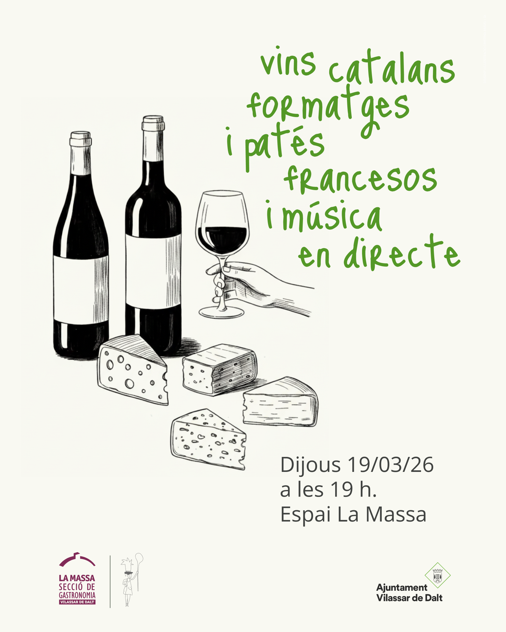 Vins catalans, formatges i patés francesos i música en directe